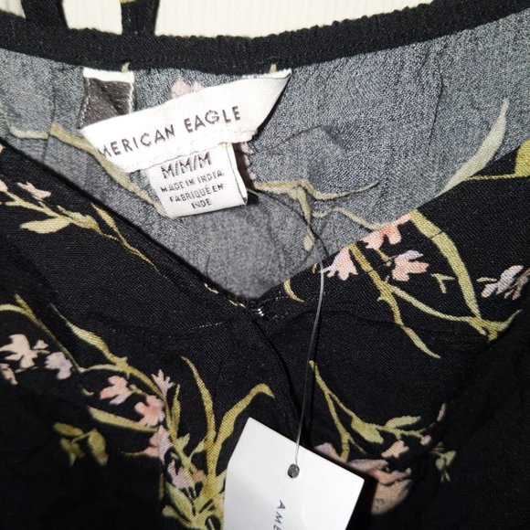 American Eagle pink flower black blouse - Picture 7 of 7